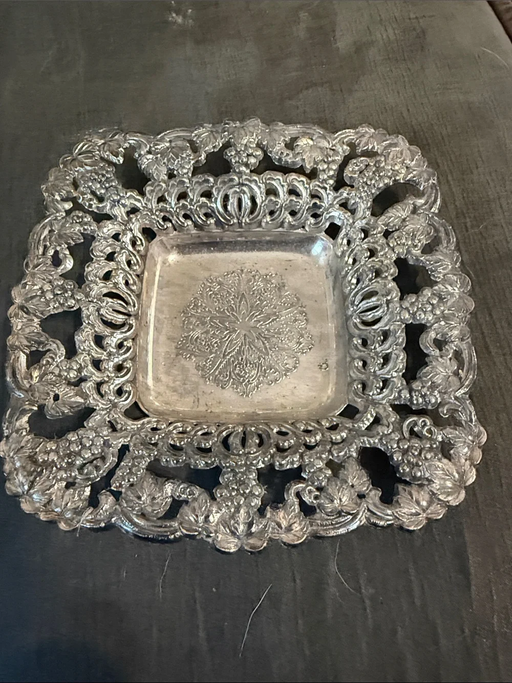 Ornate Decorative Square Serving Dish - Silver Plated